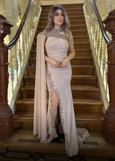 Alice Dress Beige Voor