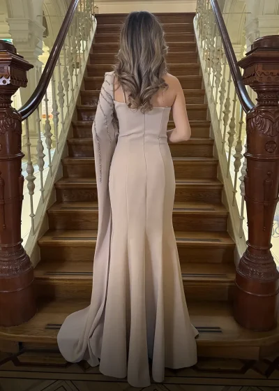 Elvira Dress Beige Achter