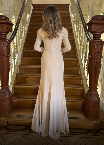 Mira Dress Beige Achter